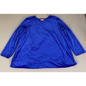 Woman Within Tunic Top Women's Plus Size 1X 22/24‎ Velour Blue Long Sleeve